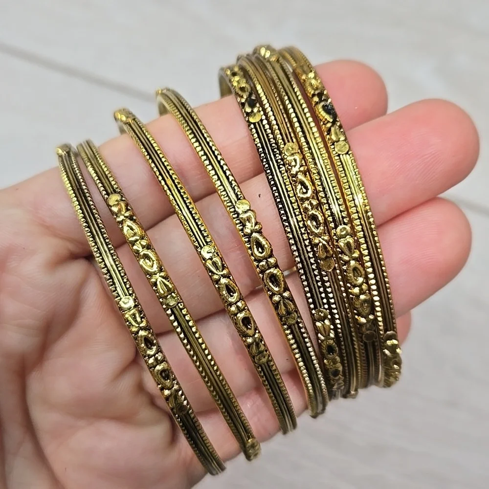 NEW 8PC Gold Textured Bangle Bracelet Bohemain Hobo Gypsy